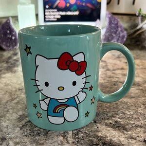 Hello Kitty Stars 14 oz. teal ceramic mug. Sanrio Bioworld